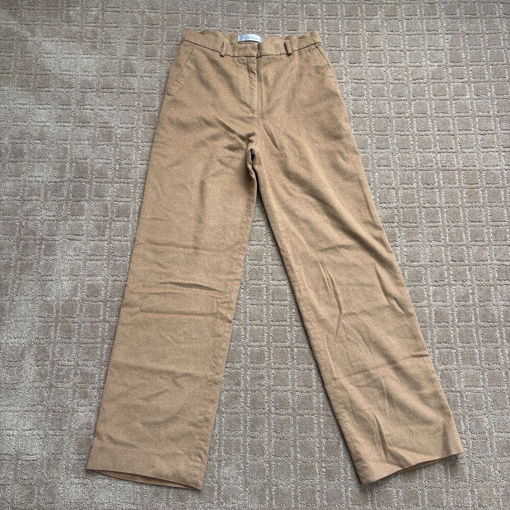 MaxMara Camel Hair Trouser Pant Womens 6 Tan Straight Leg Office Workwear Preppy